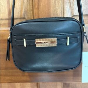 NWT TED BAKER LONDON Black Leather and Gold Crossbody Bag‎
